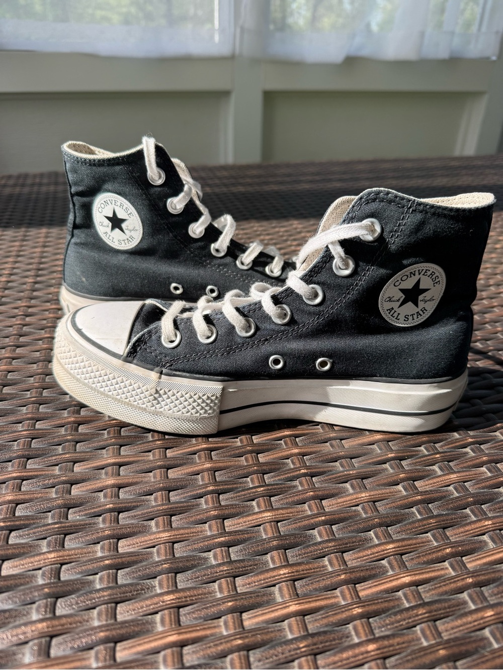 Converse Black and White High Top Platform Sneakers